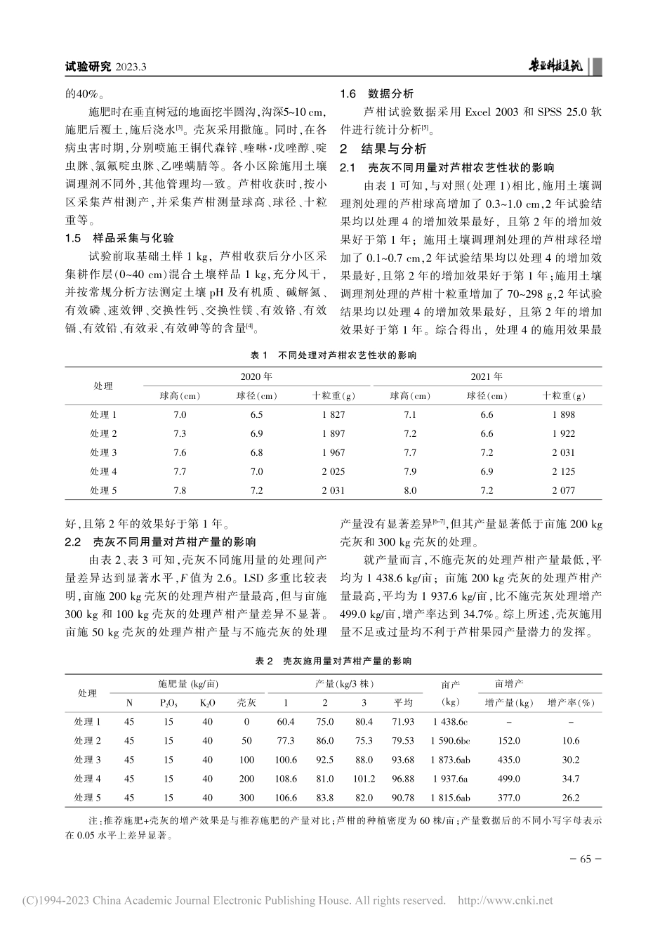 壳灰不同施用量对芦柑产量效益与土壤理化性状影响_辜祖超.pdf_第2页