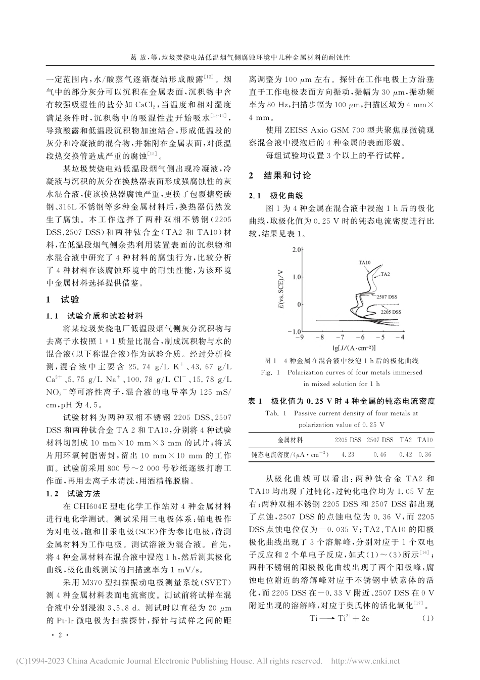垃圾焚烧电站低温烟气侧腐蚀环境中几种金属材料的耐蚀性_葛放.pdf_第2页