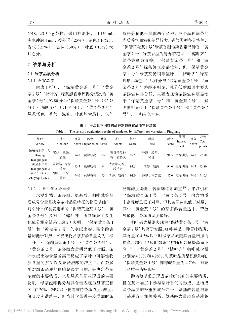 平江县引种‘保靖黄金茶1号...2号’绿茶适制性及品质分析_李照莹.pdf_第3页