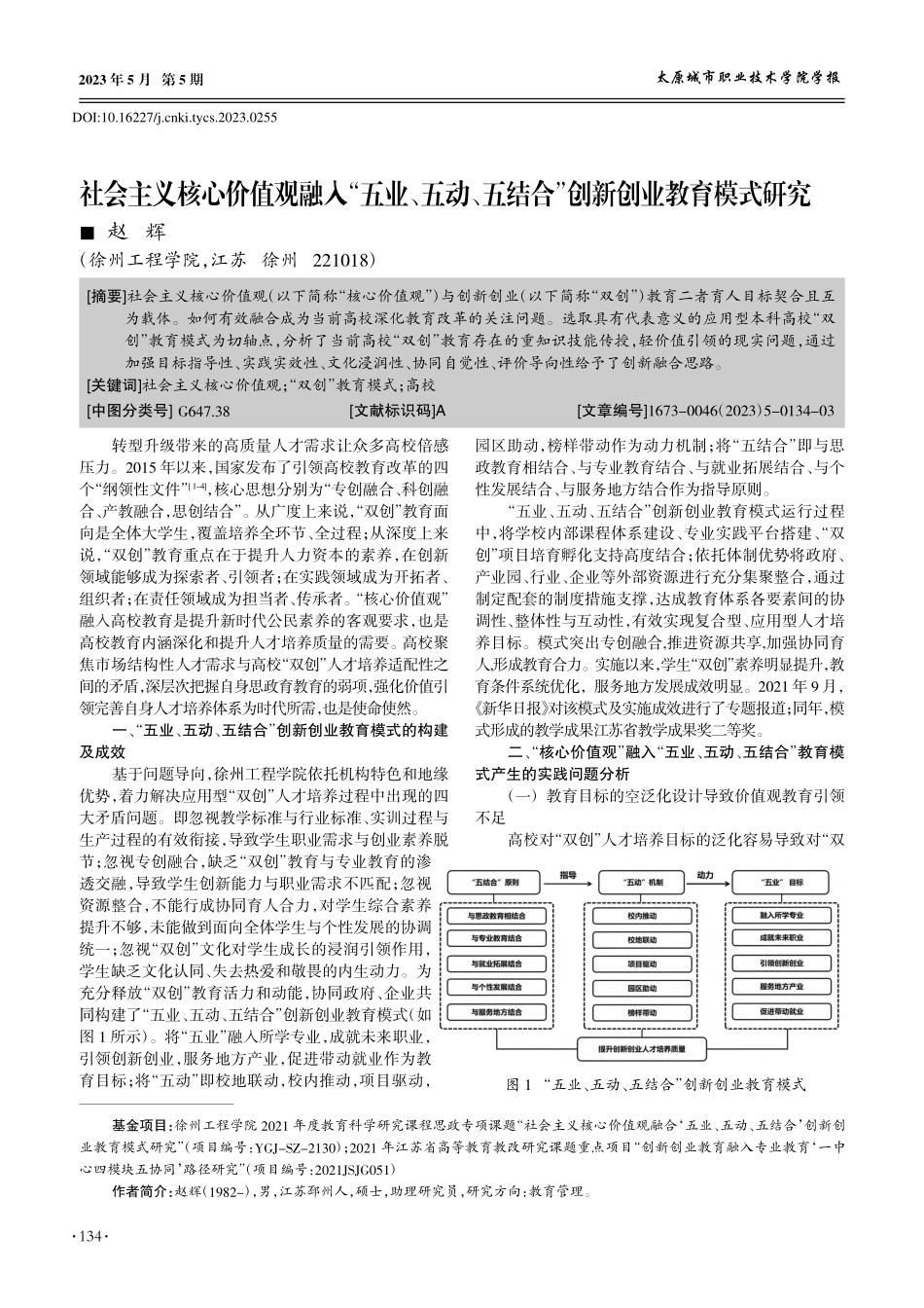 社会主义核心价值观融入“五...结合”创新创业教育模式研究_赵辉.pdf_第1页