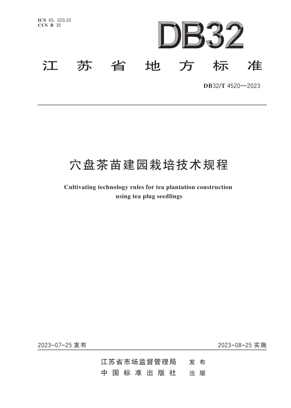 DB32T 4520-2023穴盘茶苗建园栽培技术规程.pdf_第1页