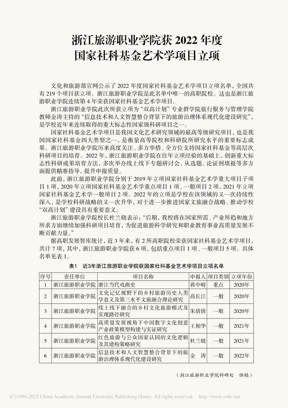 浙江旅游职业学院获2022...国家社科基金艺术学项目立项.pdf_第1页