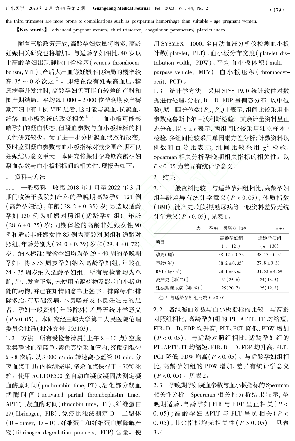 孕晚期高龄孕妇凝血参数与血小板指标间的相关性_闵媛婷.pdf_第2页