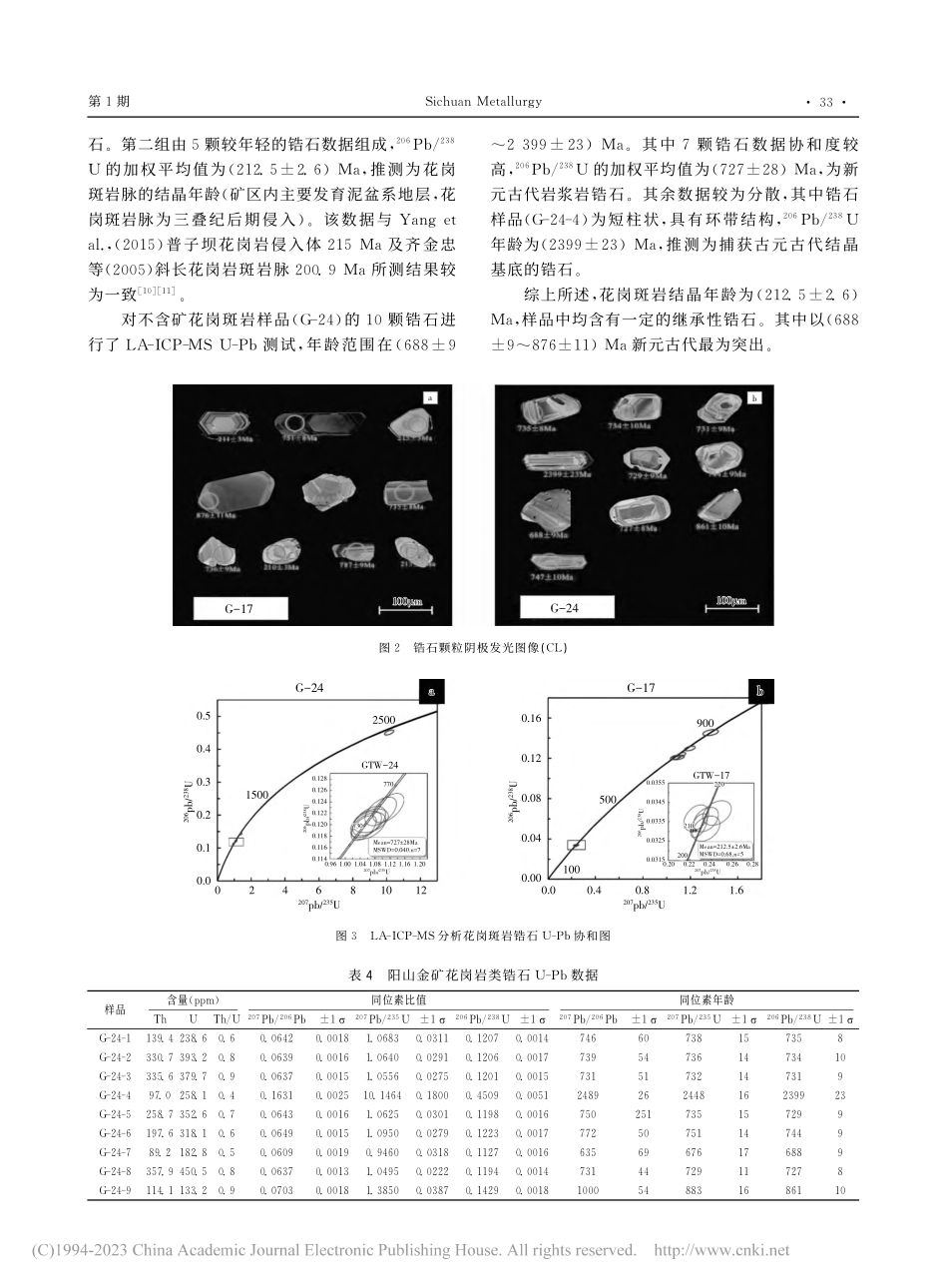 阳山金矿矿化-未矿化岩脉中锆石年代学研究_李小宇.pdf_第3页