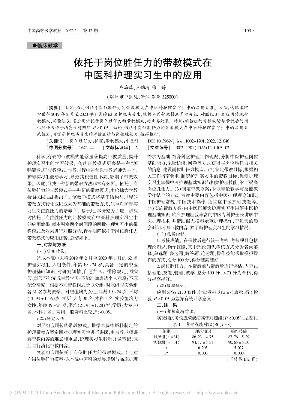 依托于岗位胜任力的带教模式在中医科护理实习生中的应用_应海琼.pdf_第1页