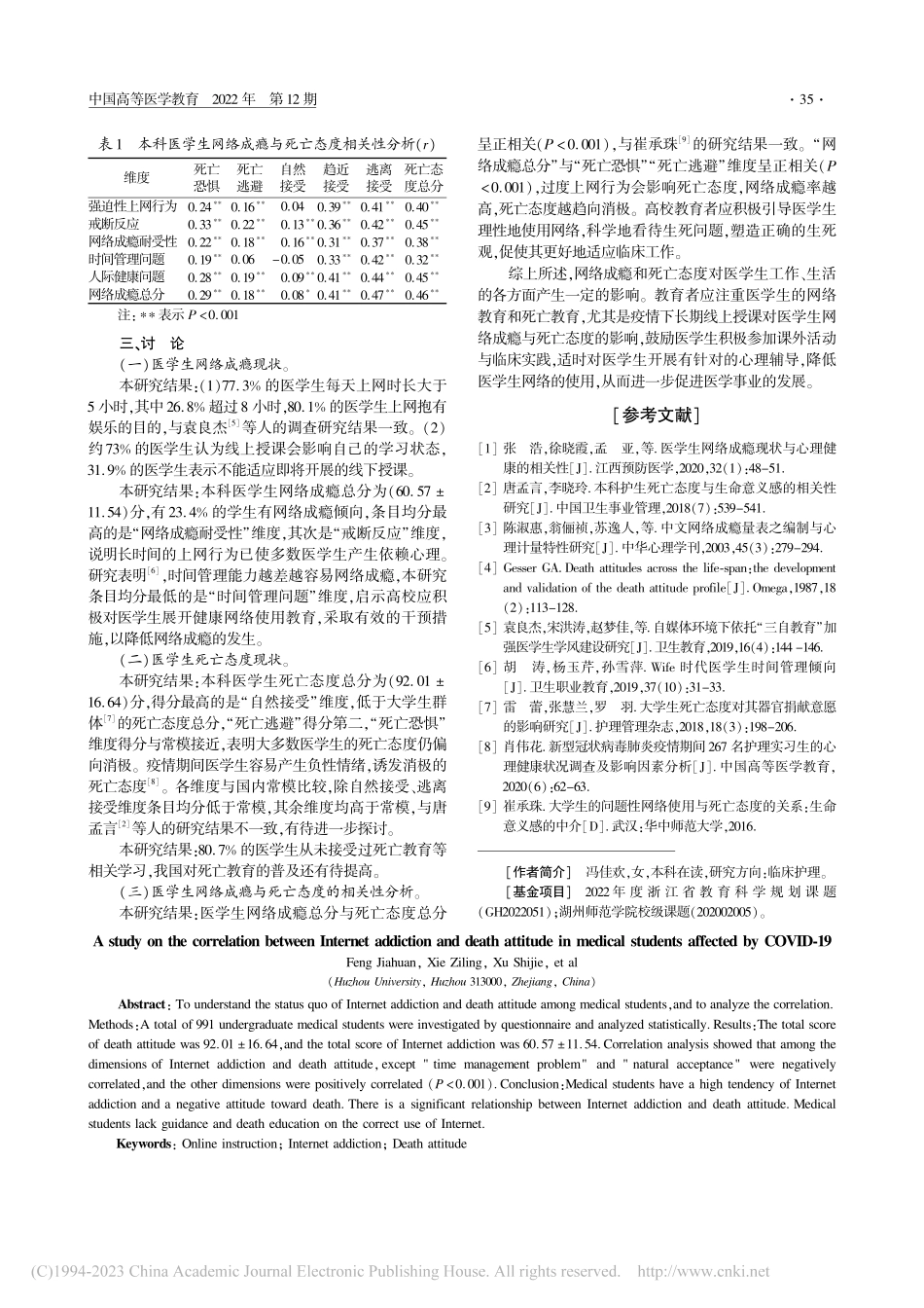 新型冠状病毒疫情影响下医学...成瘾与死亡态度的相关性研究_冯佳欢.pdf_第2页