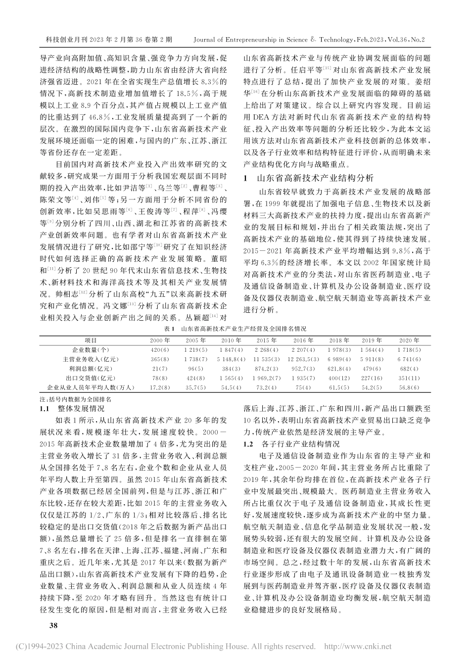 新时代山东省高新技术产业结...优化分析——基于DEA方法_杜小军.pdf_第2页