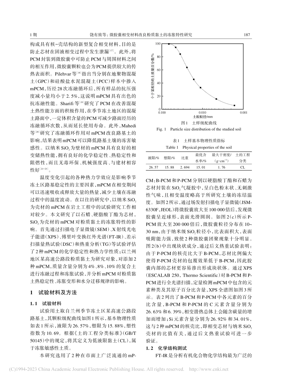 微胶囊相变材料改良粉质黏土的冻胀特性研究_饶有致.pdf_第2页