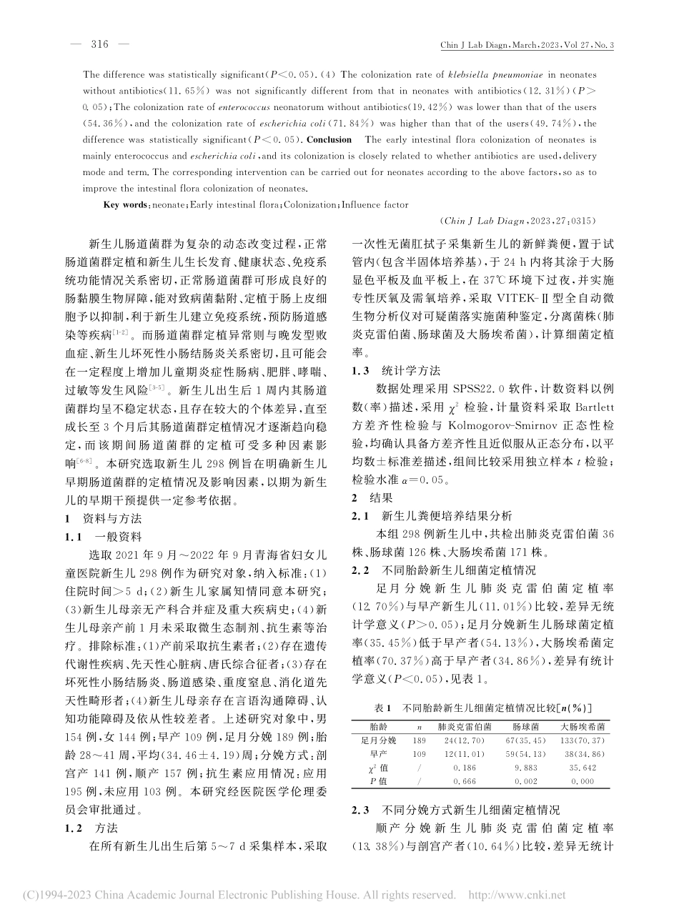 新生儿早期肠道菌群的定植情况及影响因素分析_王正岭.pdf_第2页