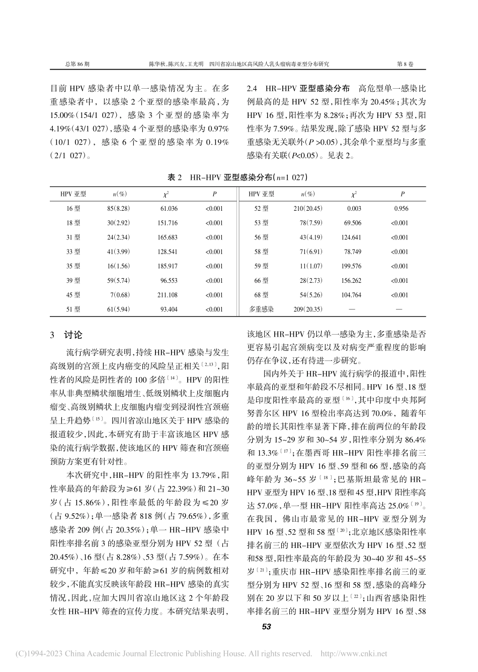 四川省凉山地区高风险人乳头瘤病毒亚型分布研究_陈华秋.pdf_第3页