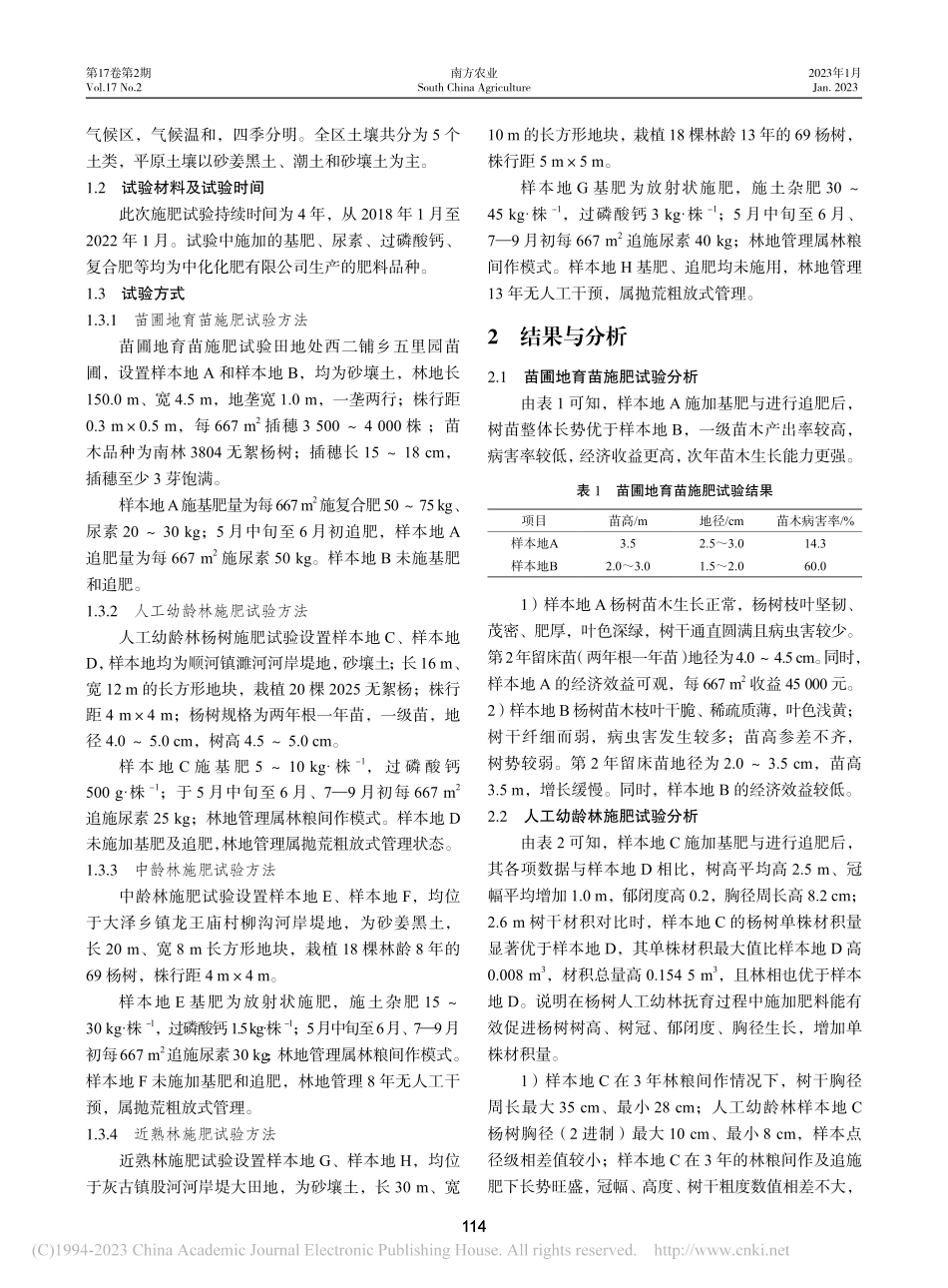 施肥对宿州市埇桥区不同树龄杨树人工林生长的影响_王秦山.pdf_第2页