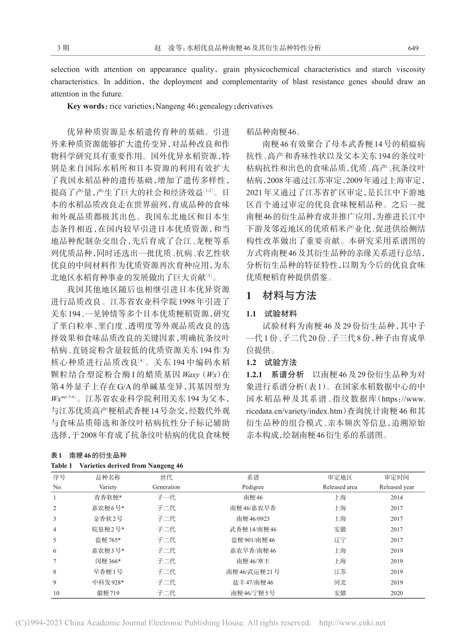 水稻优良品种南粳46及其衍生品种特性分析_赵凌.pdf_第2页