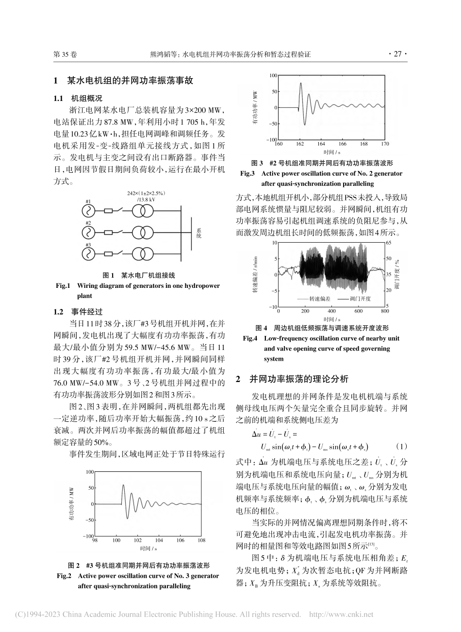 水电机组并网功率振荡分析和暂态过程验证_熊鸿韬.pdf_第2页
