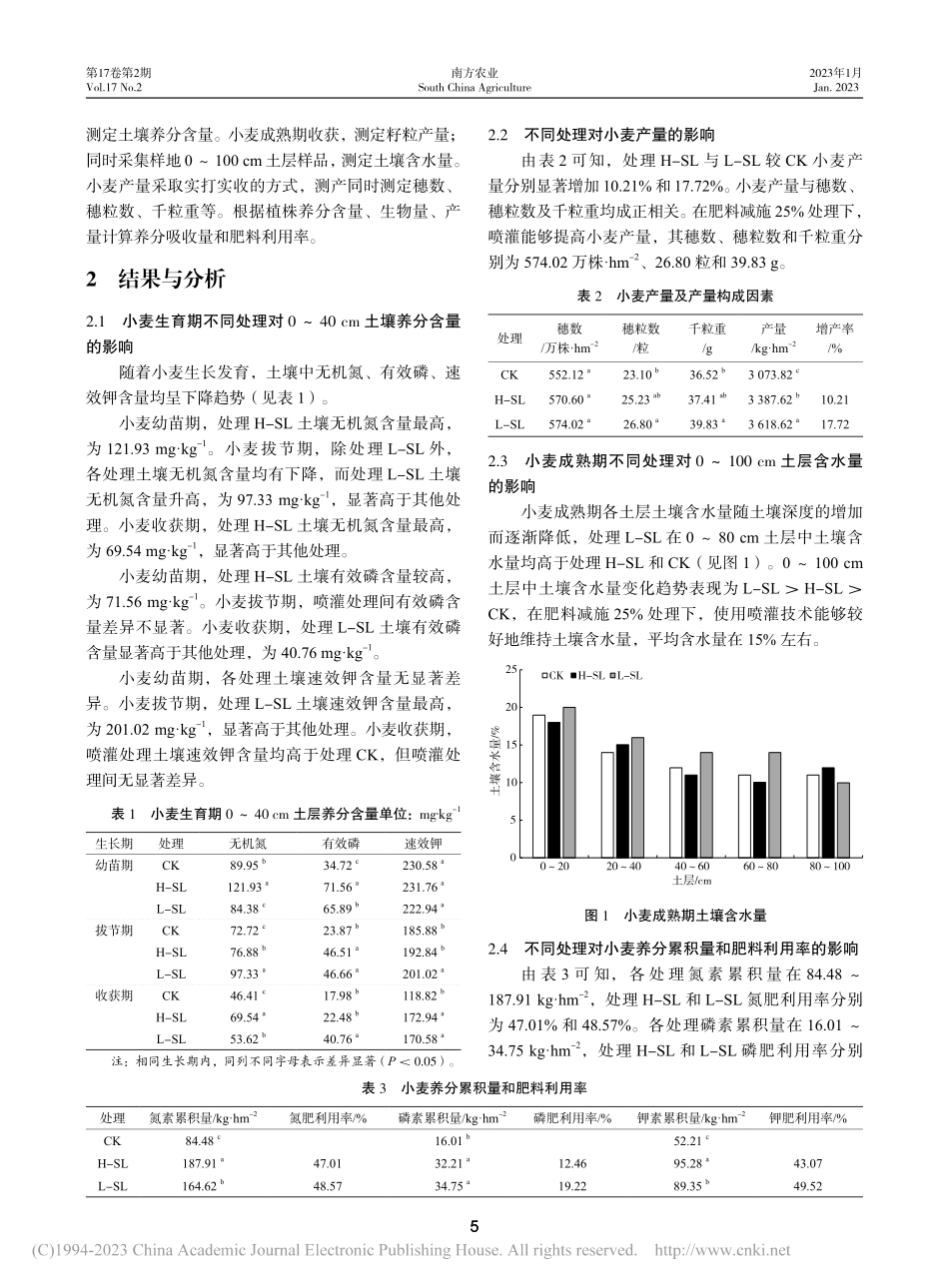 三种水肥处理模式对小麦产量...肥料利用率及土壤养分的影响_邵俊飞.pdf_第2页