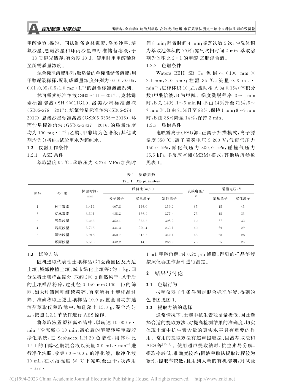 全自动加速溶剂萃取-高效液...定土壤中6种抗生素的残留量_潘晓春.pdf_第2页