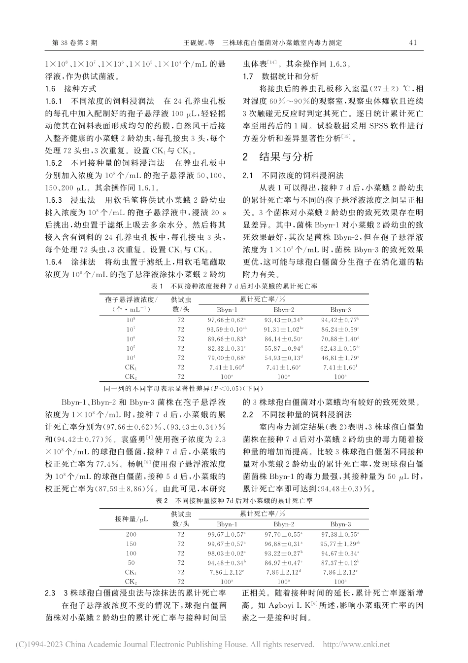 三株球孢白僵菌对小菜蛾室内毒力测定_王砚妮.pdf_第2页