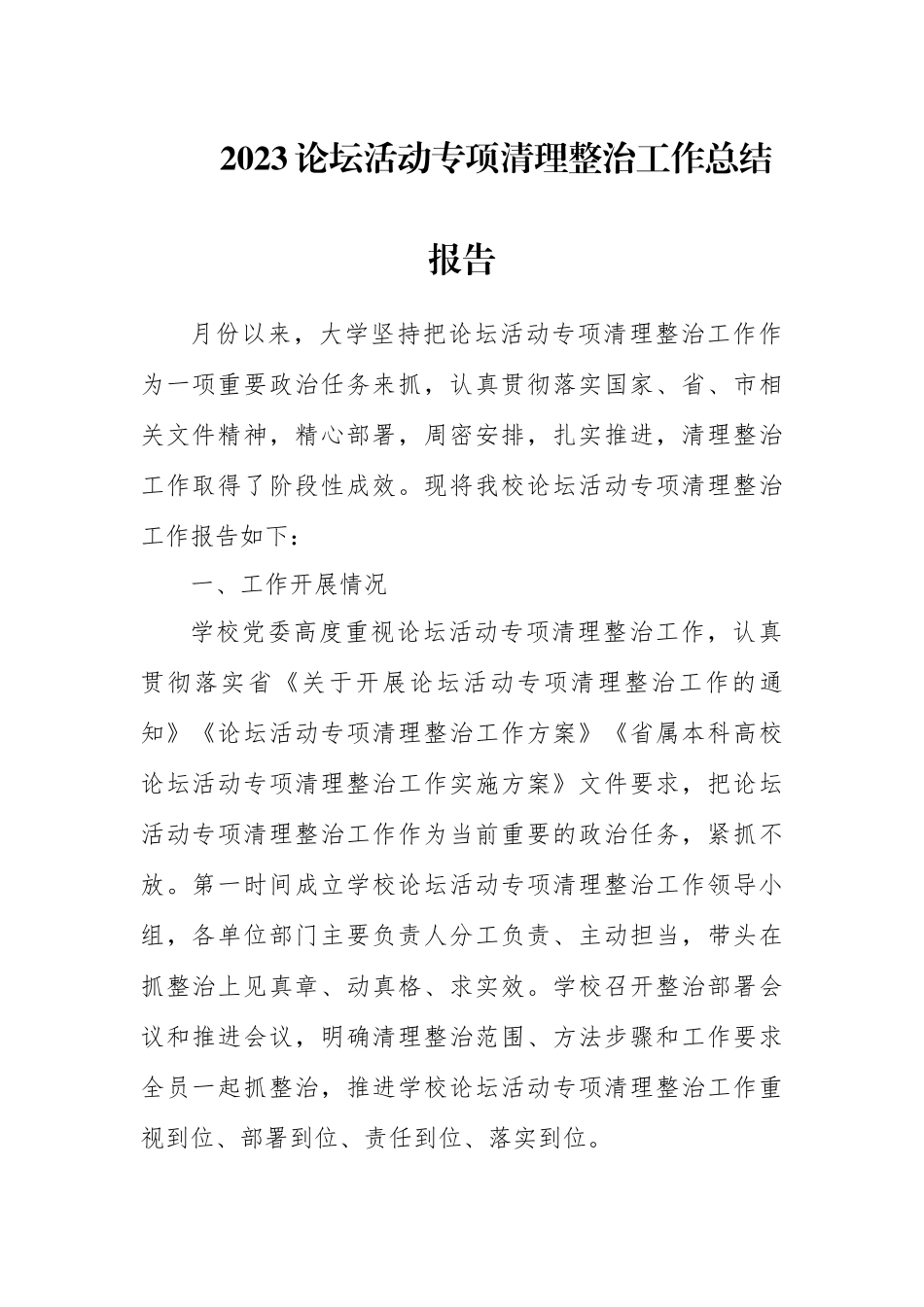 2023论坛活动专项清理整治工作总结报告.docx_第1页