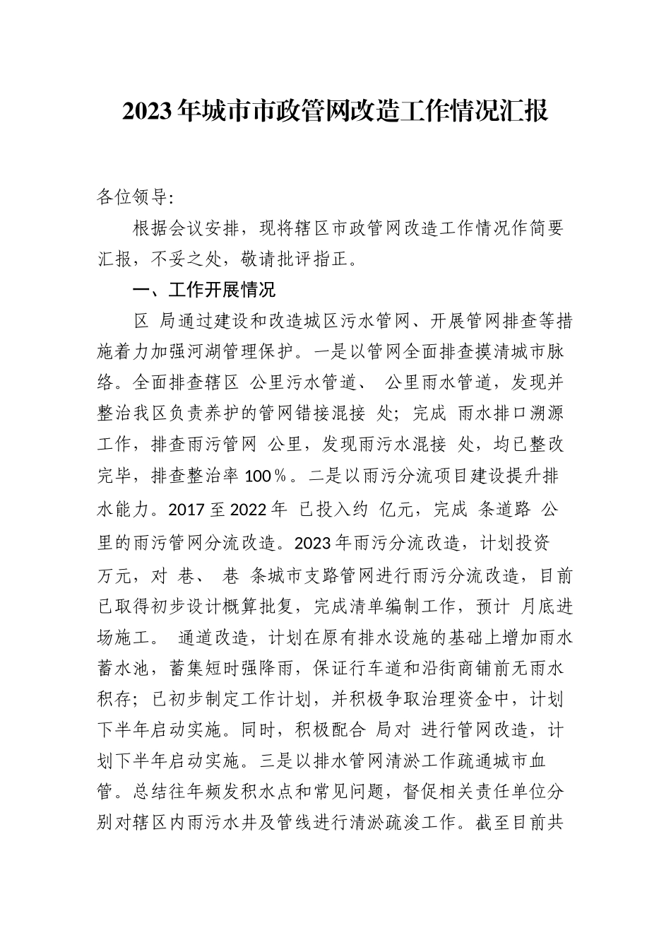 2023年城市市政管网改造工作情况总结.docx_第1页