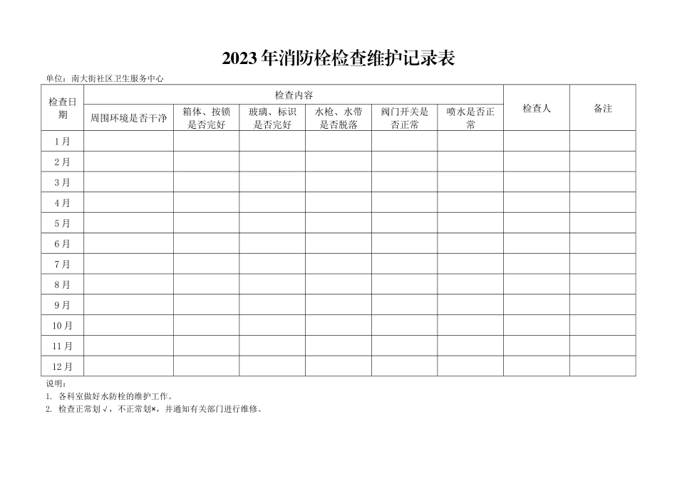 2023年消防栓检查、灭火器单项检查、每日防火巡查记录表格模板.docx_第1页