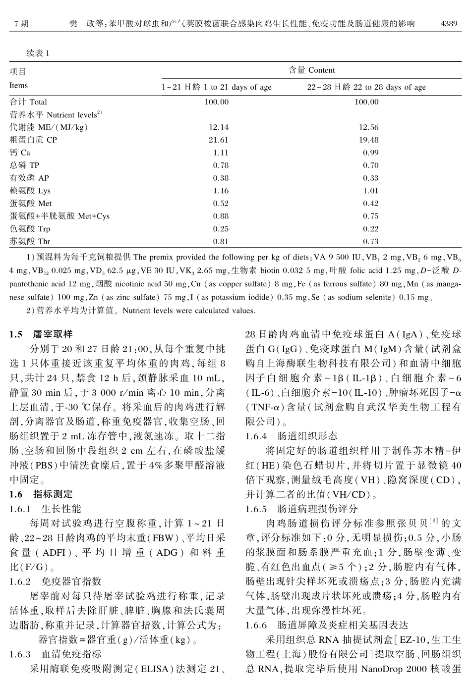 苯甲酸对球虫和产气荚膜梭菌联合感染肉鸡生长性能、免疫功能及肠道健康的影响.pdf_第3页