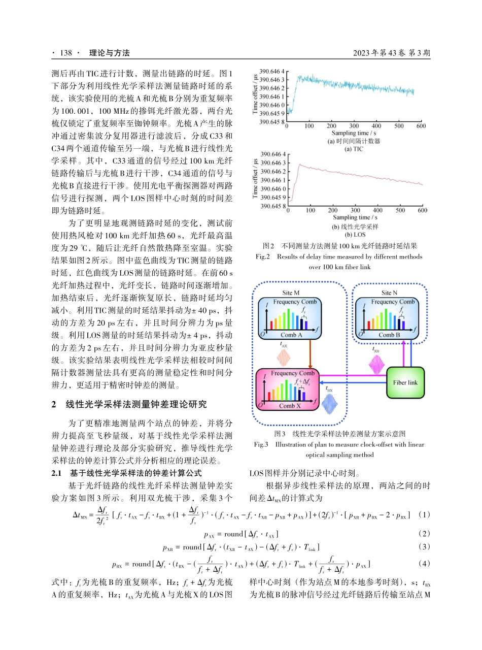 100 km光纤链路中小于100 fs分辨力的双光梳钟差测量实验研究.pdf_第3页