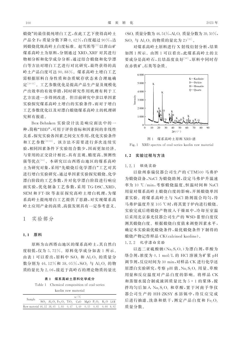 Box-Behnken模型优化煤系高岭土增白实验研究及表征.pdf_第2页