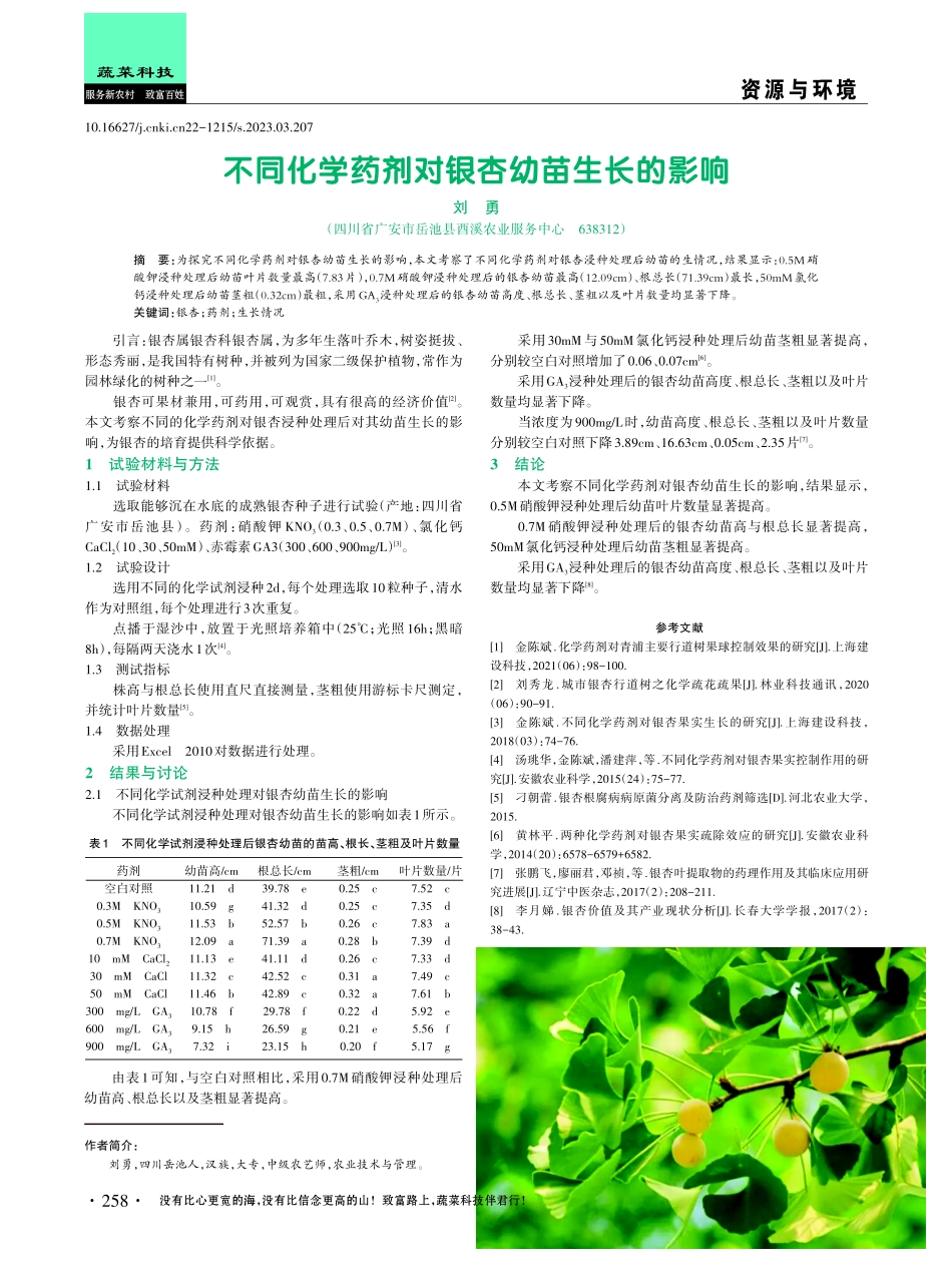 不同化学药剂对银杏幼苗生长的影响.pdf_第1页