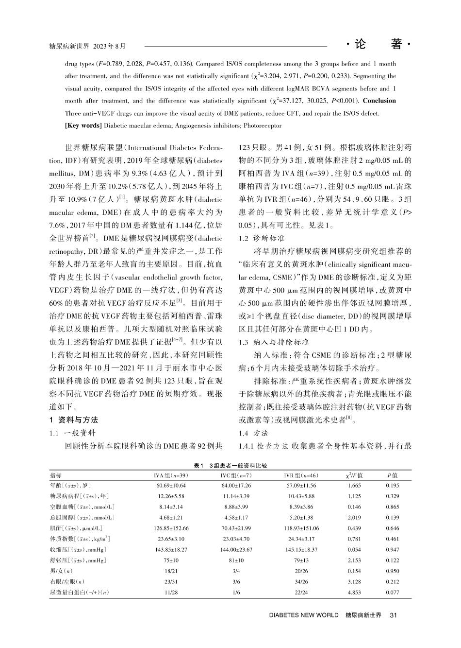 不同抗血管内皮生长因子药物治疗糖尿病黄斑水肿的短期疗效分析.pdf_第2页