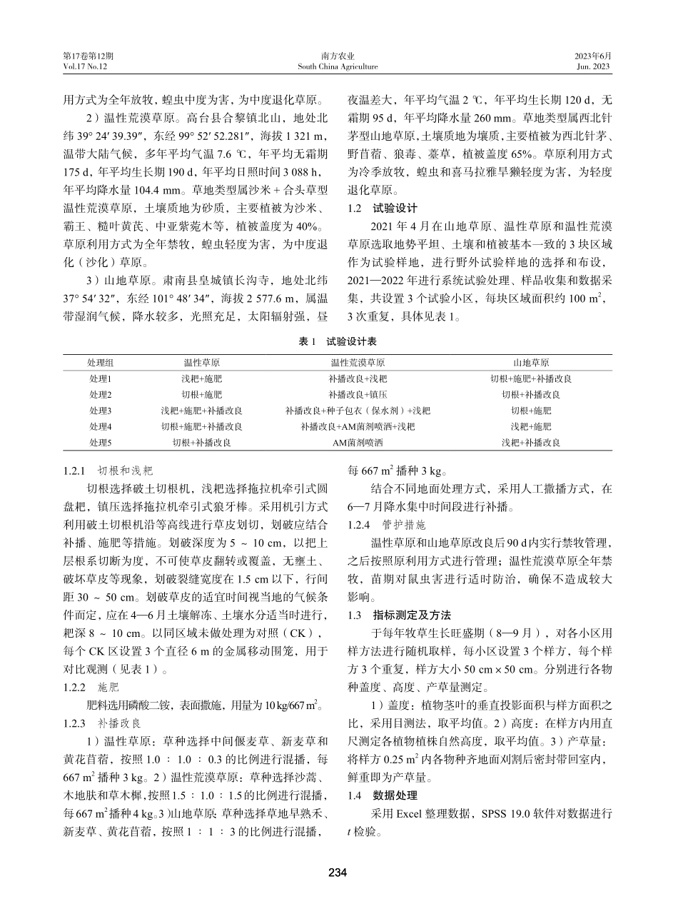不同改良措施对祁连山北麓3种类型退化草地的修复效果.pdf_第2页
