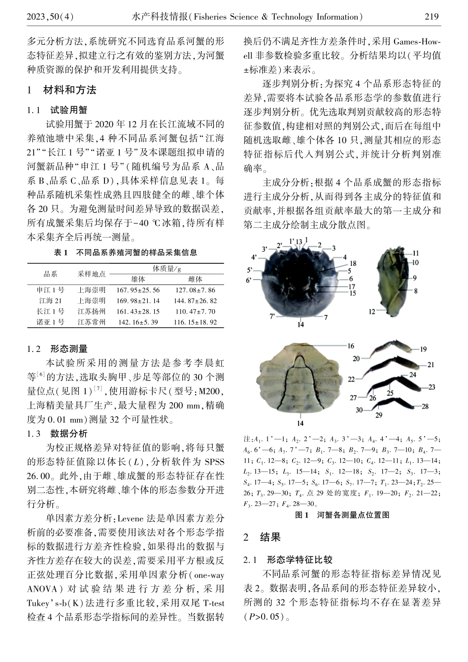 不同选育品系中华绒螯蟹形态特征的比较分析.pdf_第2页