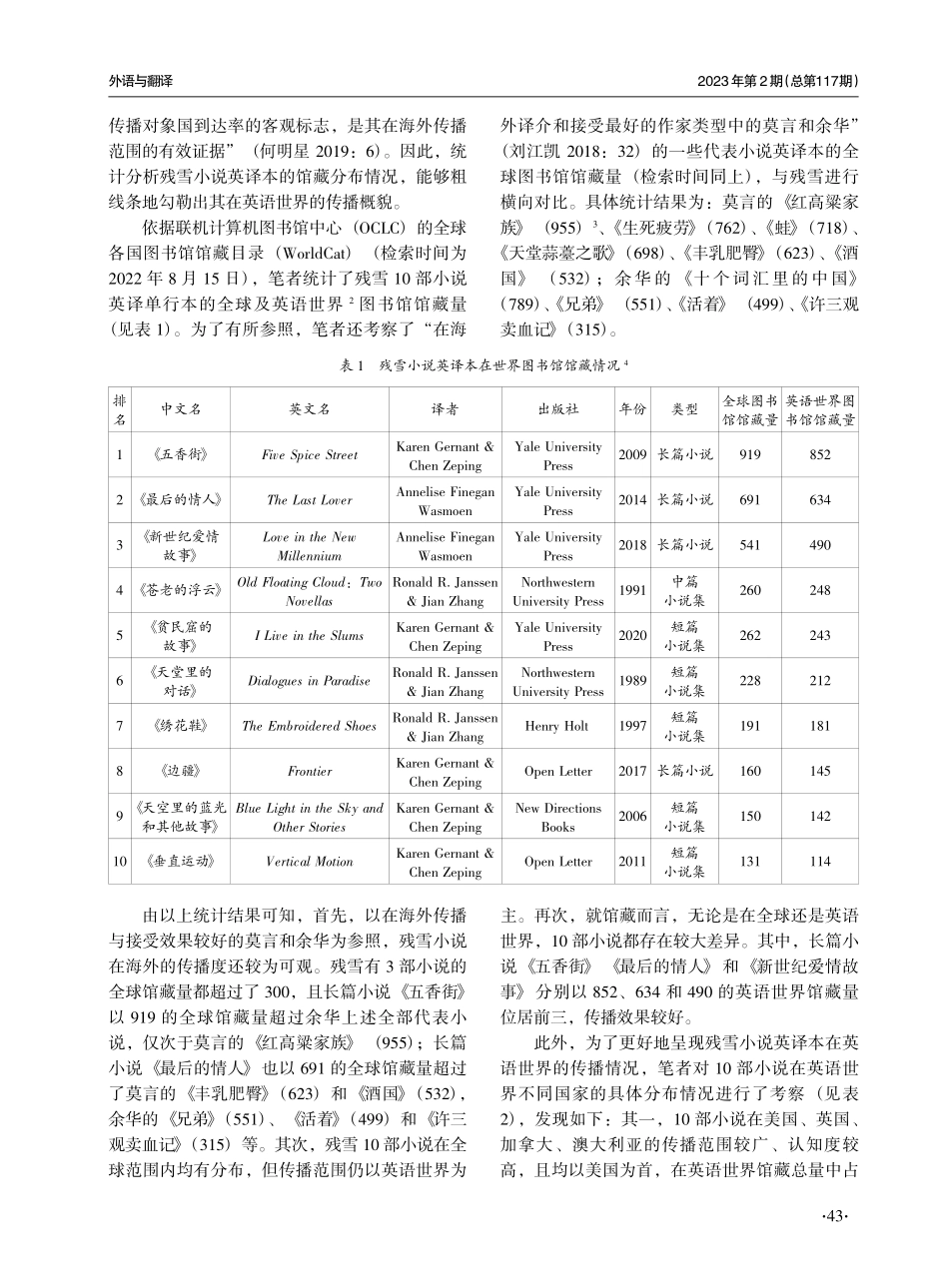 残雪小说在英语世界的传播与接受——基于馆藏及评论的考察.pdf_第2页