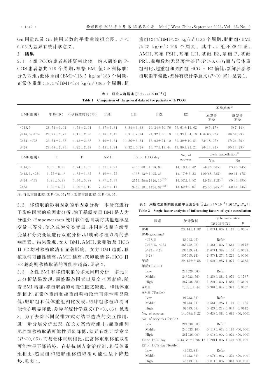 PCOS患者BMI对因预防OHSS周期取消率的影响.pdf_第3页