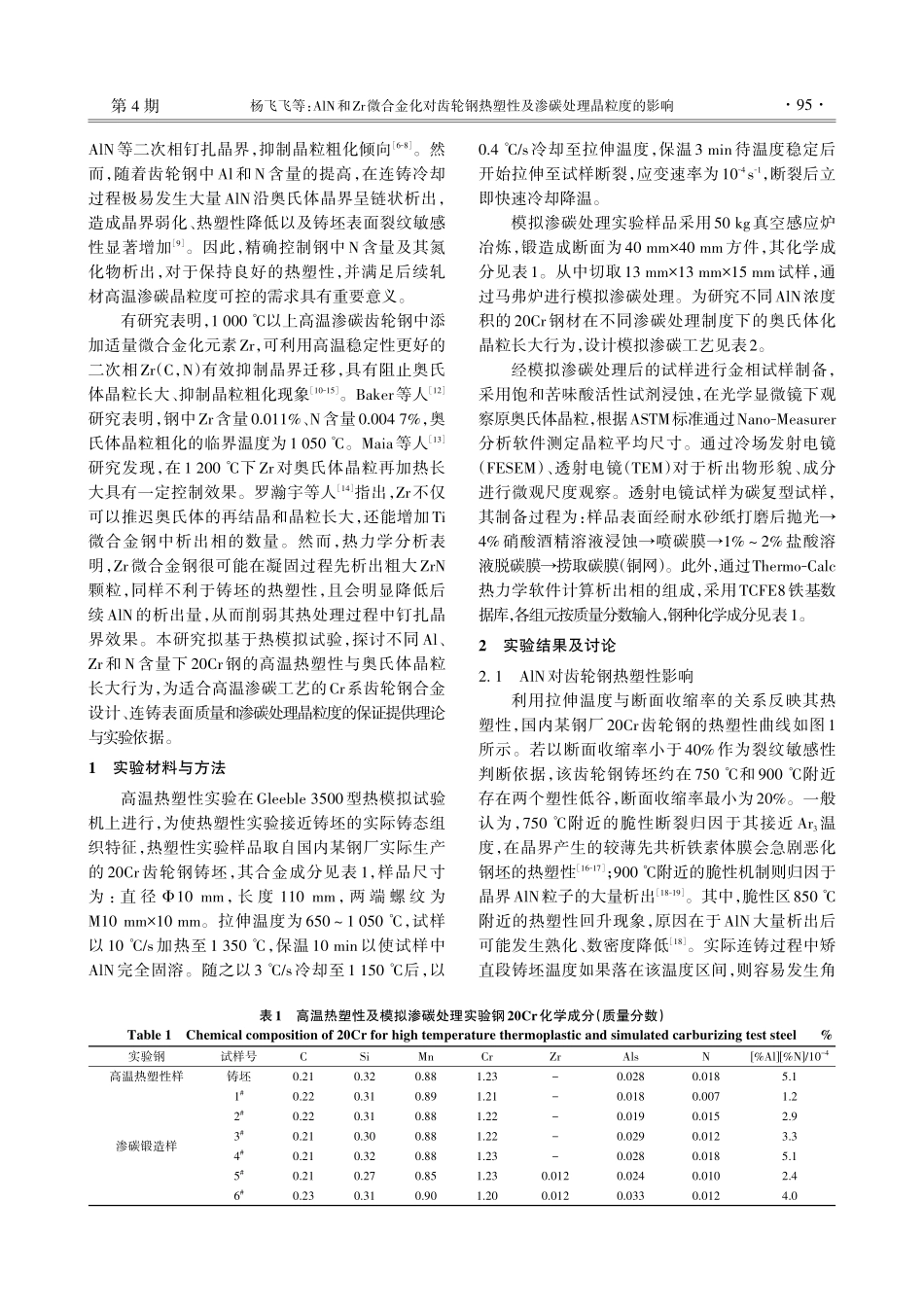 AlN和Zr微合金化对齿轮钢热塑性及渗碳处理晶粒度的影响.pdf_第2页