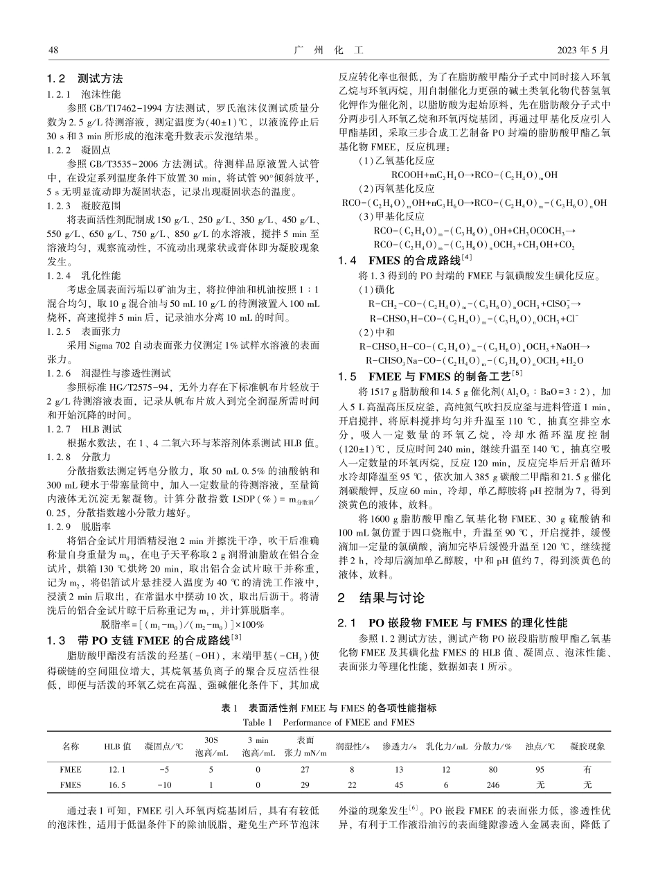 FMEE与FMES的合成以及在低温脱脂剂配方中的应用.pdf_第2页