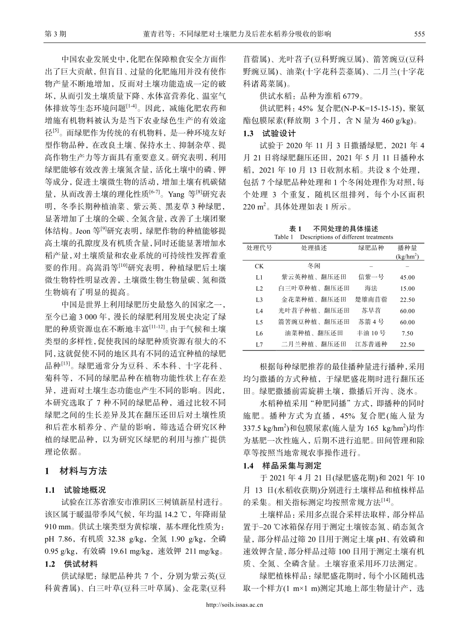 不同绿肥对土壤肥力及后茬水稻养分吸收的影响.pdf_第2页