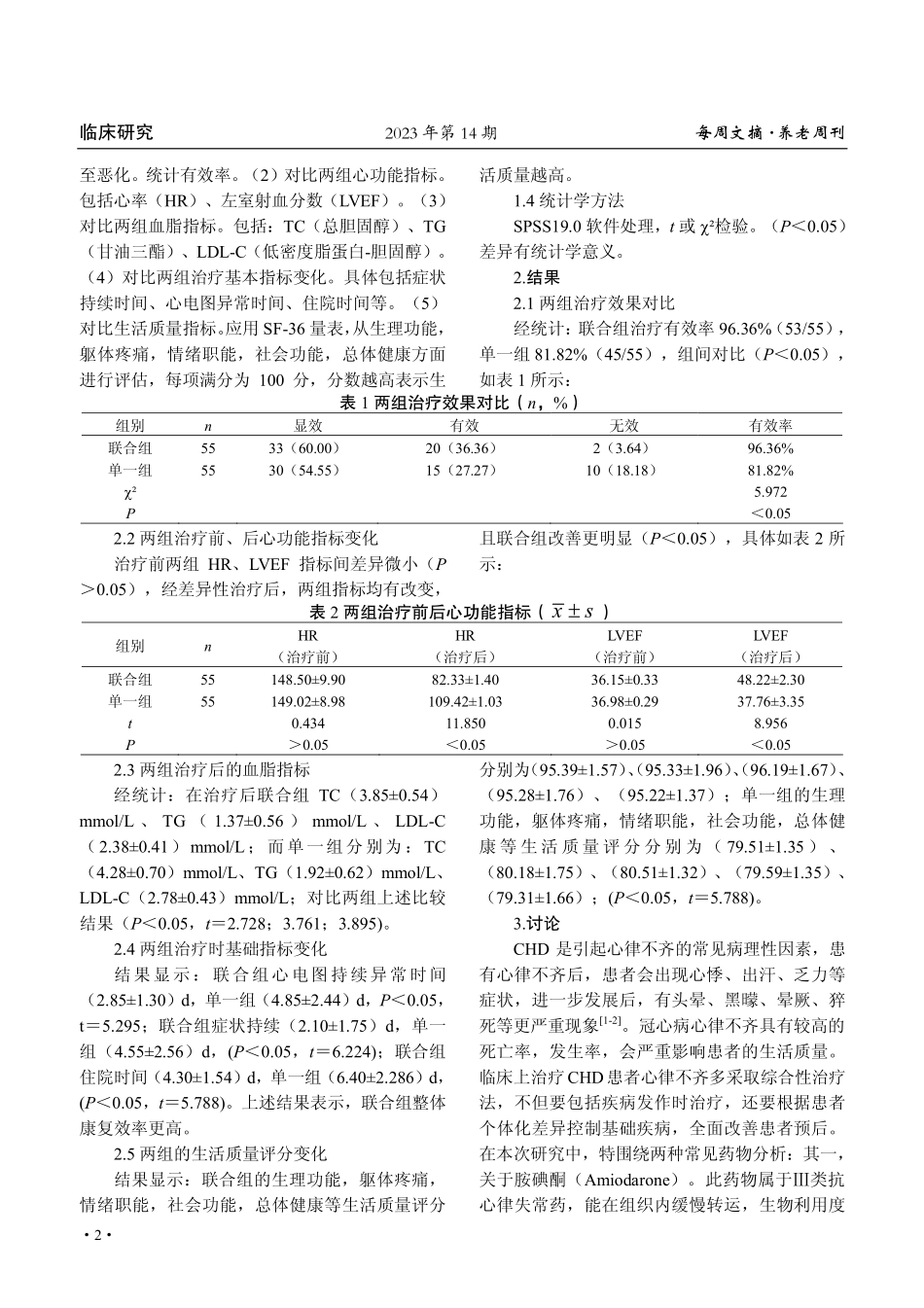 胺碘酮联合美托洛尔治疗冠心病心律不齐患者的临床效果观察.pdf_第2页