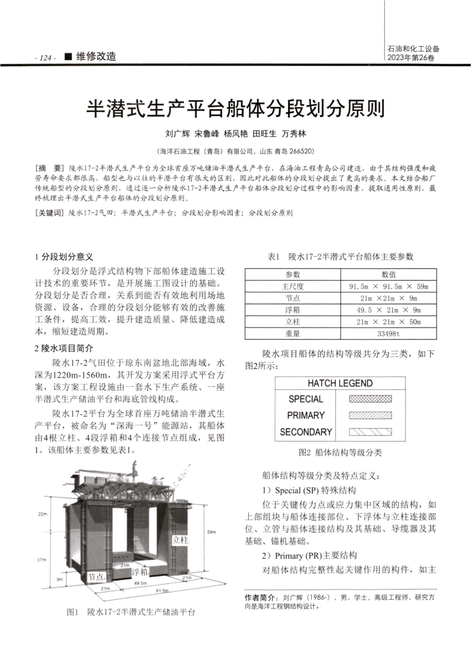 半潜式生产平台船体分段划分原则.pdf_第1页