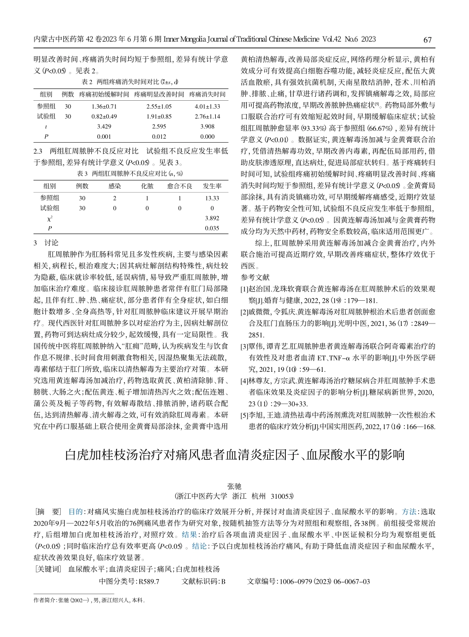 白虎加桂枝汤治疗对痛风患者血清炎症因子、血尿酸水平的影响.pdf_第1页