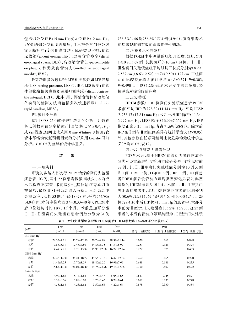 贲门失弛缓症经口内镜下肌切开术后食管动力类型分析.pdf_第3页