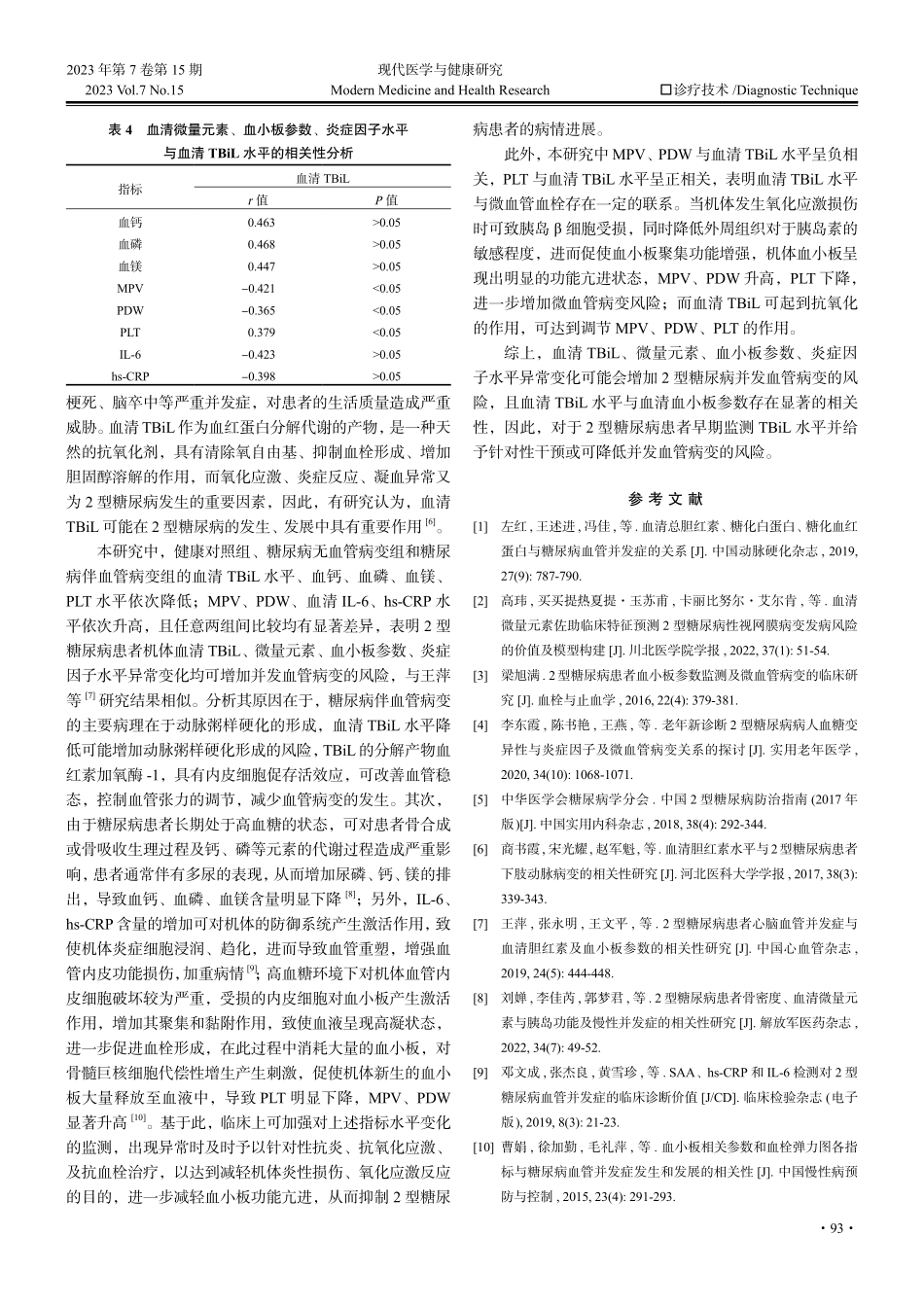 2型糖尿病患者血清微量元素、血小板参数、炎症因子水平与总胆红素的相关性.pdf_第3页