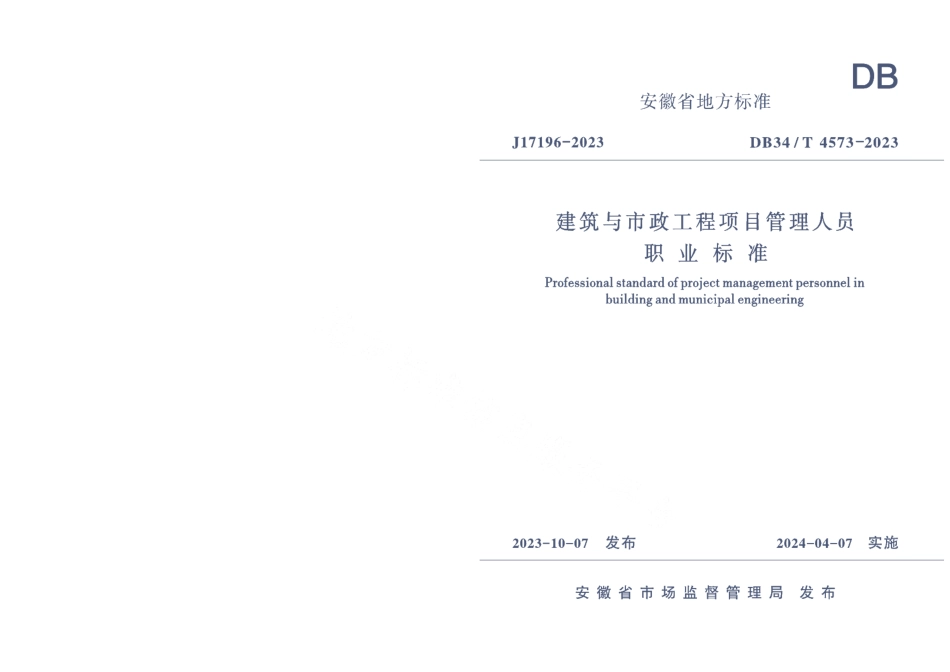 DB34T 4573-2023建筑与市政工程项目管理人员职业标准.pdf_第1页