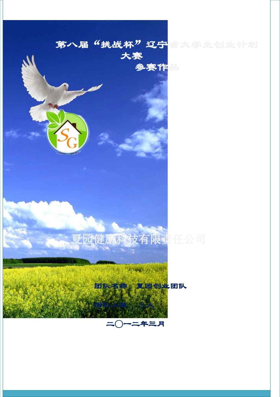辽宁省一等奖夏园健康科技有限责任公司创业计划书.doc_第1页
