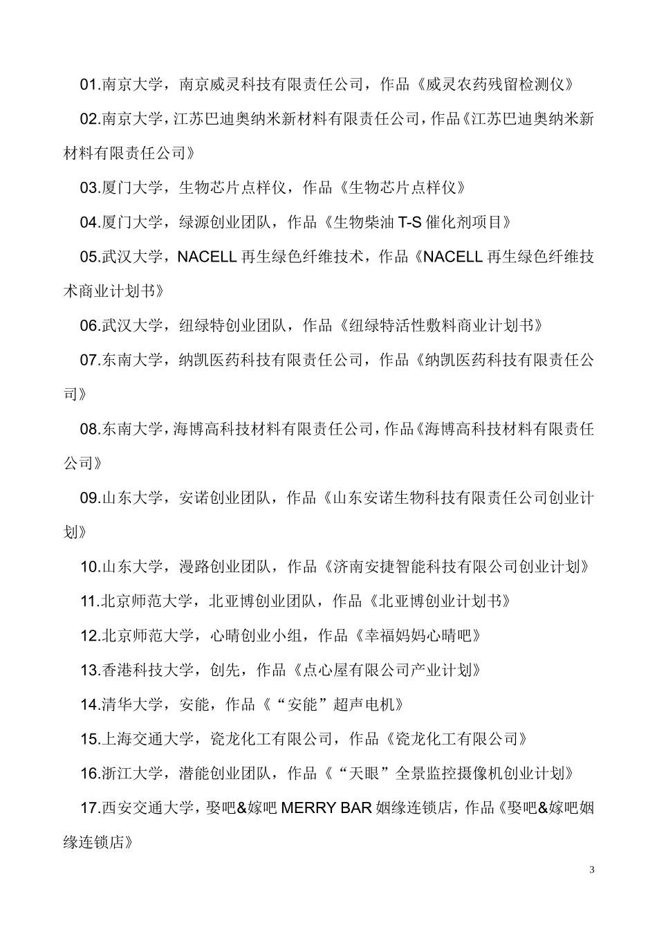 历届“挑战杯”创业计划大赛获奖题目.doc_第3页