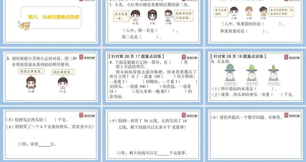 数学 二年级下册 （人教RJ）重难点突破课件-第八、九单元重难点突破.pptx