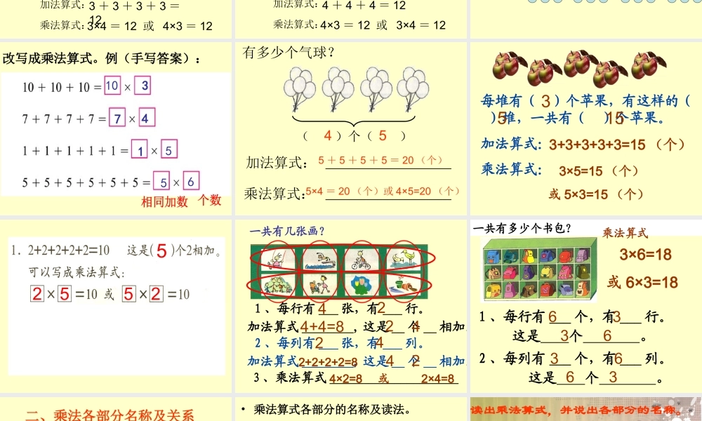 新人教版二年级数学上册第四单元表内乘法(一)整理复习课件.ppt