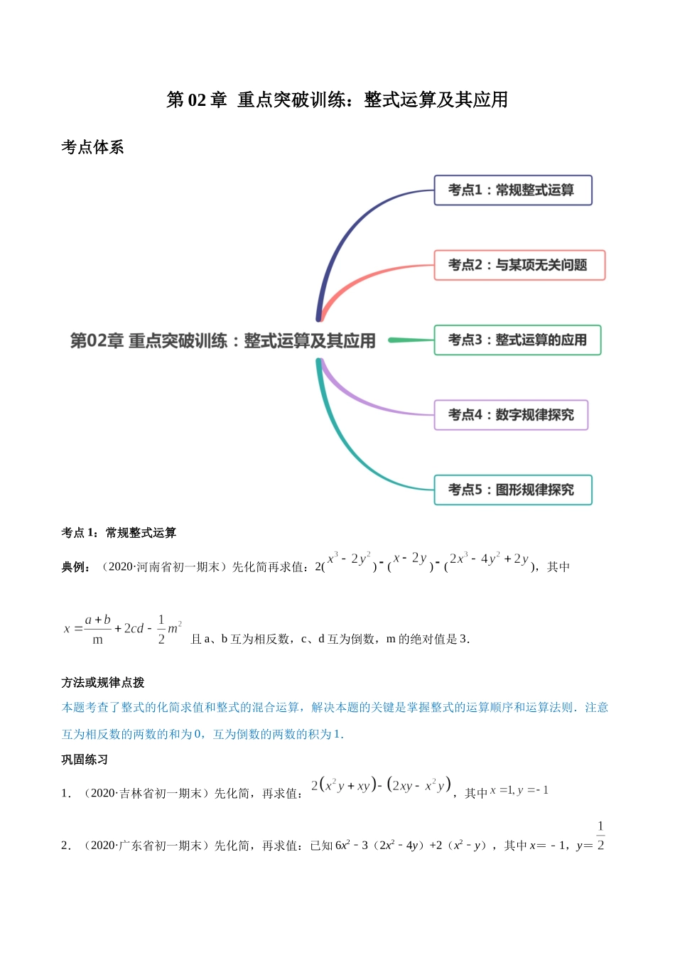第02章 重点突破训练：整式运算及其应用（原卷版）（人教版）.docx_第1页