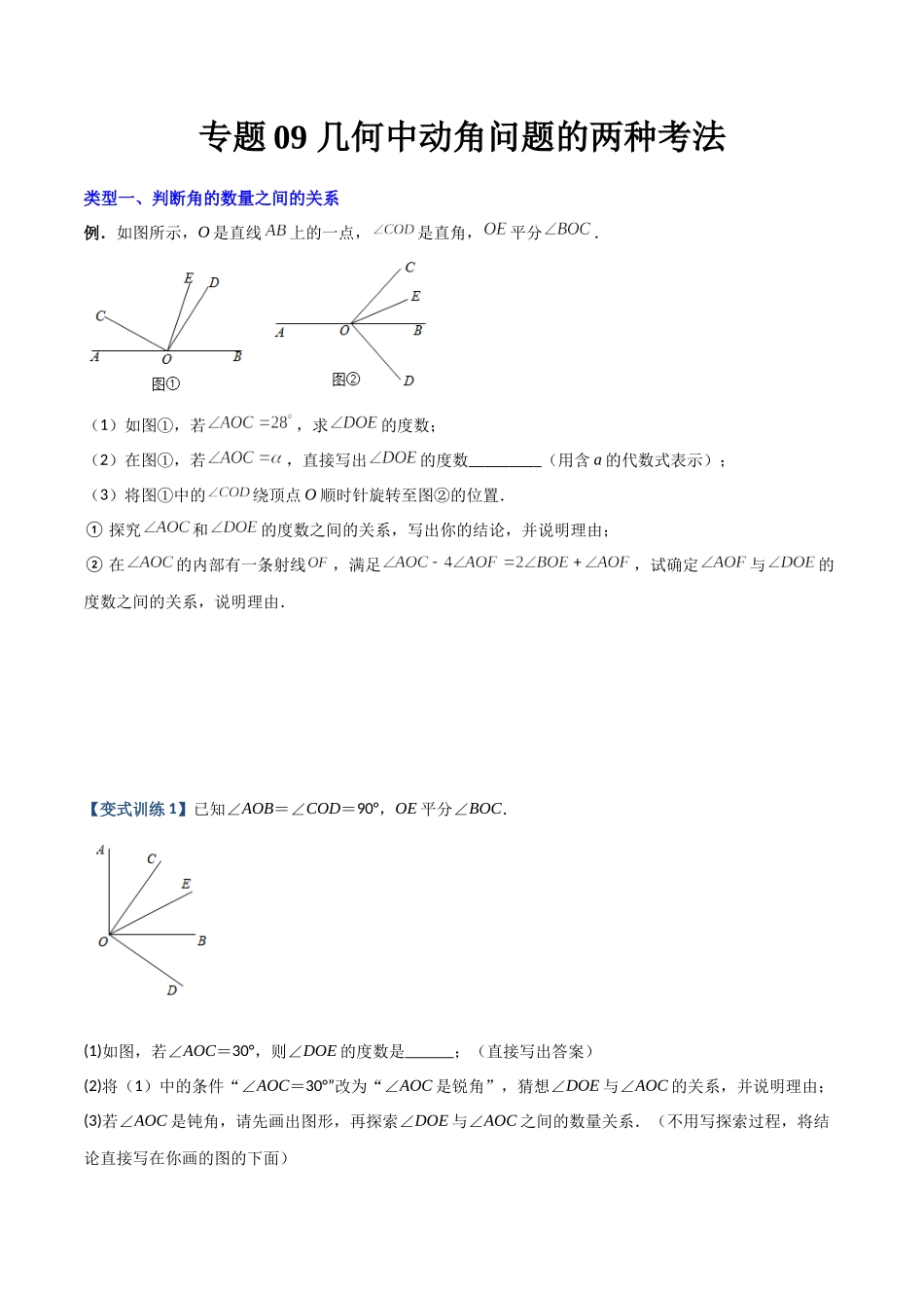 专题09 几何中种动角问题的两种考法（原卷版）（人教版） .docx_第1页