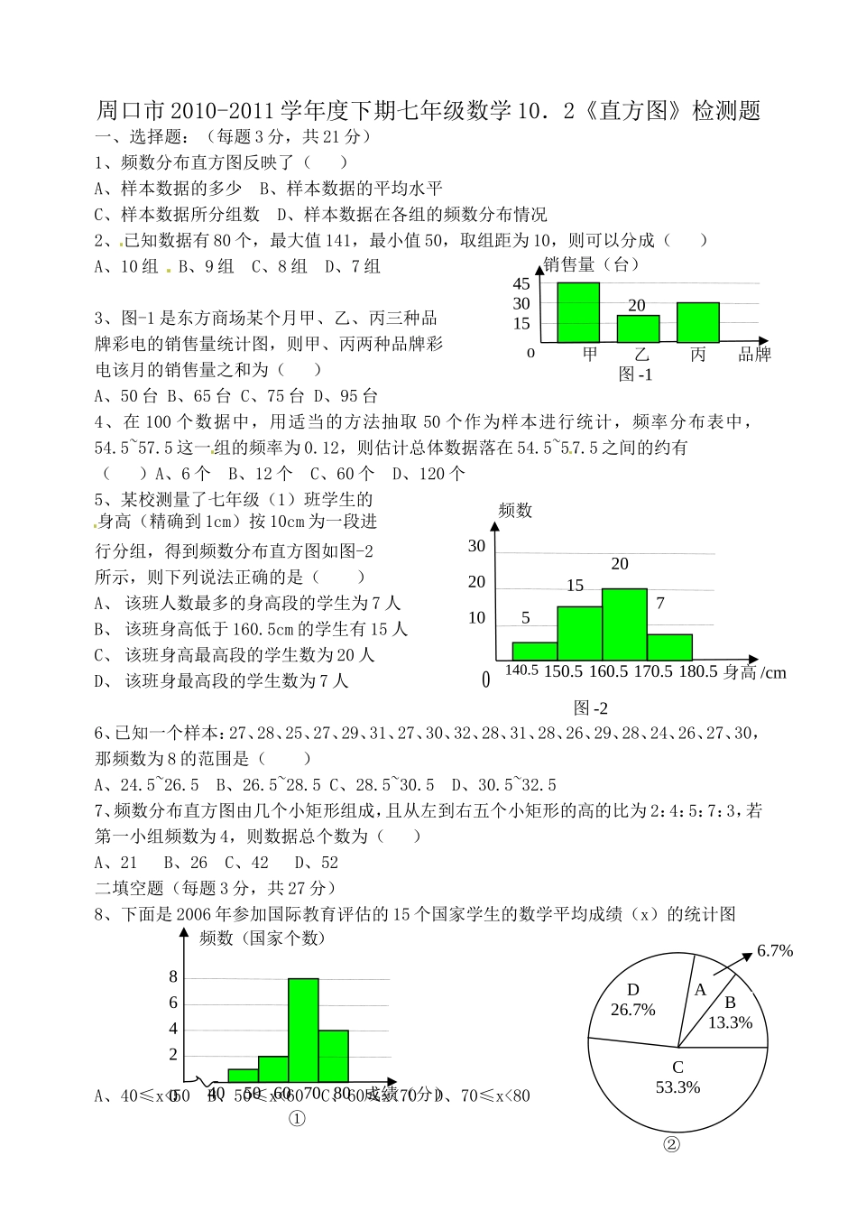 10.2　直方图　　检测题1.doc_第1页