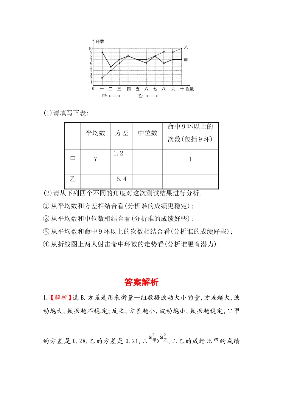 八年级数学下册知识点汇聚测试卷：数据的波动程度初级测试（含详解）.doc_第3页