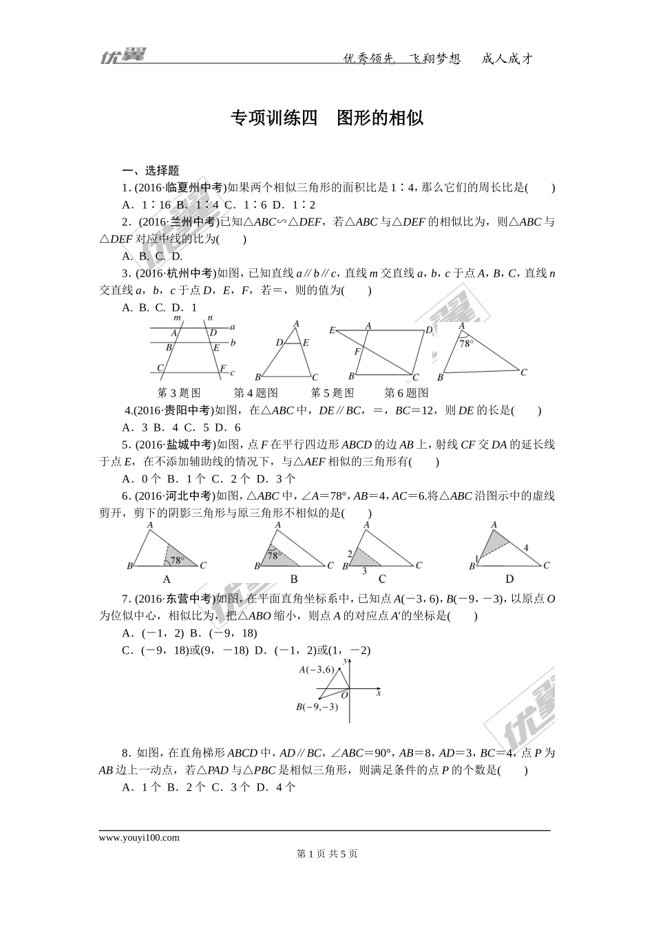 专项训练四　图形的相似.doc_第1页
